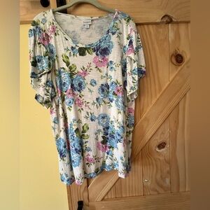 LuLaRoe Blue and Green Floral Top XL